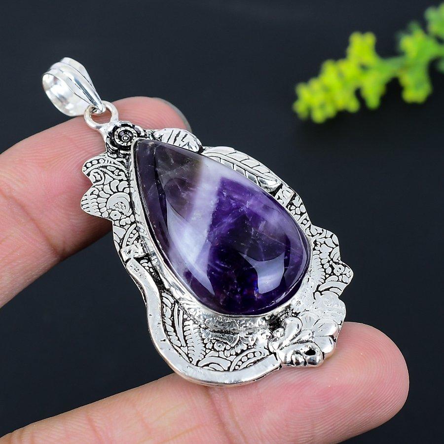 Аметист Шеврон Драгоценный камень Ручная работа Серебро 925 пробы Подвеска 2,56" j5G23