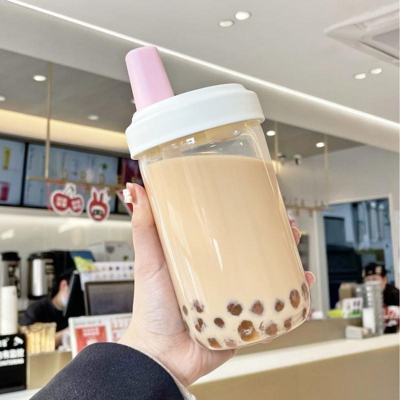 500/850ml Water Bottles Straw Cup Juice Milk Plastic Cup with Lid Straw Bubble Tea Coffee Cups Large Capacity Drinkware Cup Simple Portable Cup