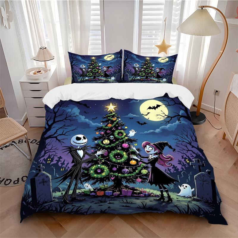 3Pcs Nightmare Before Christmas Bedding Set Quilt Cover Pillowcase Home Christmas Xmas Halloween Gift 1 Duvet Cover 2 Pillowcase S921455
