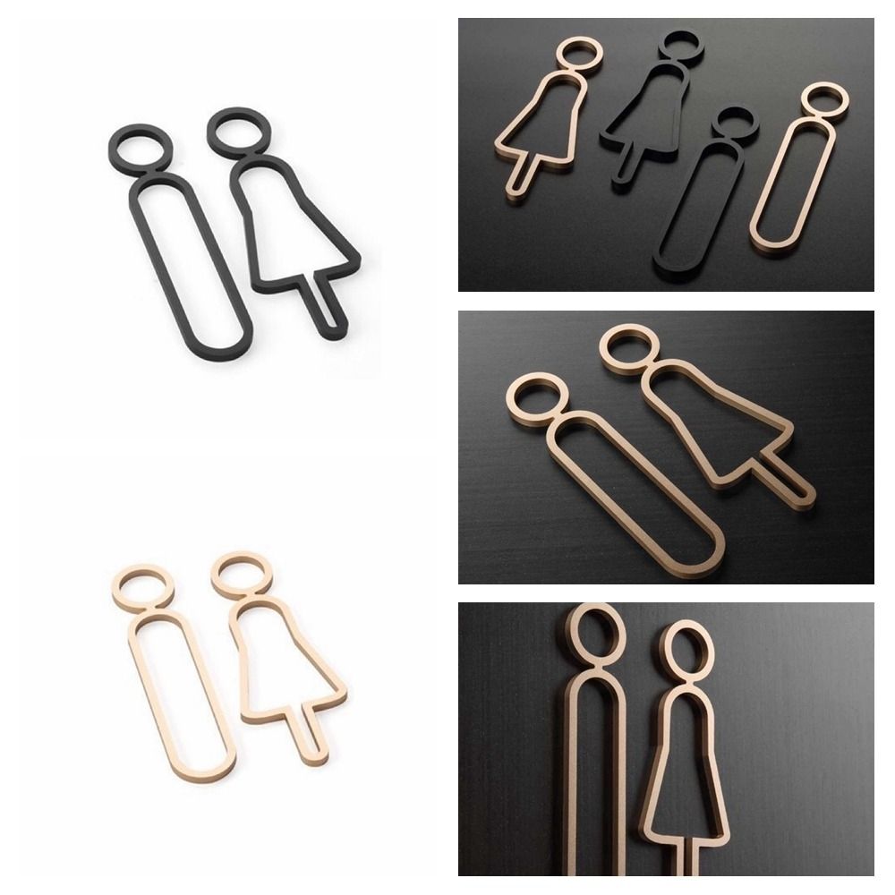 DIY Washroom Sign Plate Set Black Gold Toilet Sign Plate Wc Holder Signage Board Home Decor