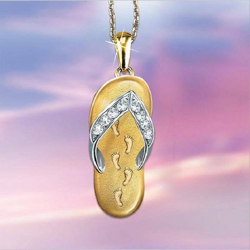 Креативное ожерелье-подвеска в виде пляжных тапочек, позолоченная цепочка, праздничное ювелирное украшение, подарок