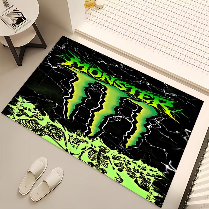 1 шт. Коврик с принтом логотипа Monster Energy - Мягкий, Моющийся, Нескользящий, для помещений, Гостиной, Домашнего офиса, Декоративный коврик, Декоративный для офиса