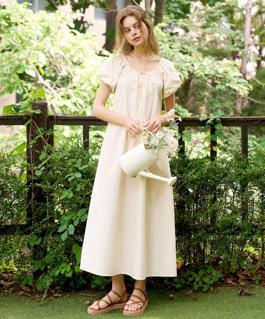 Slow Lolly Puff Shirring Long Dress_3 Colors