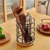 Металлический держатель для кухонных принадлежностей, большой круглый органайзер для столовых приборов с деревянным основанием, стойка для хранения кухонных принадлежностей