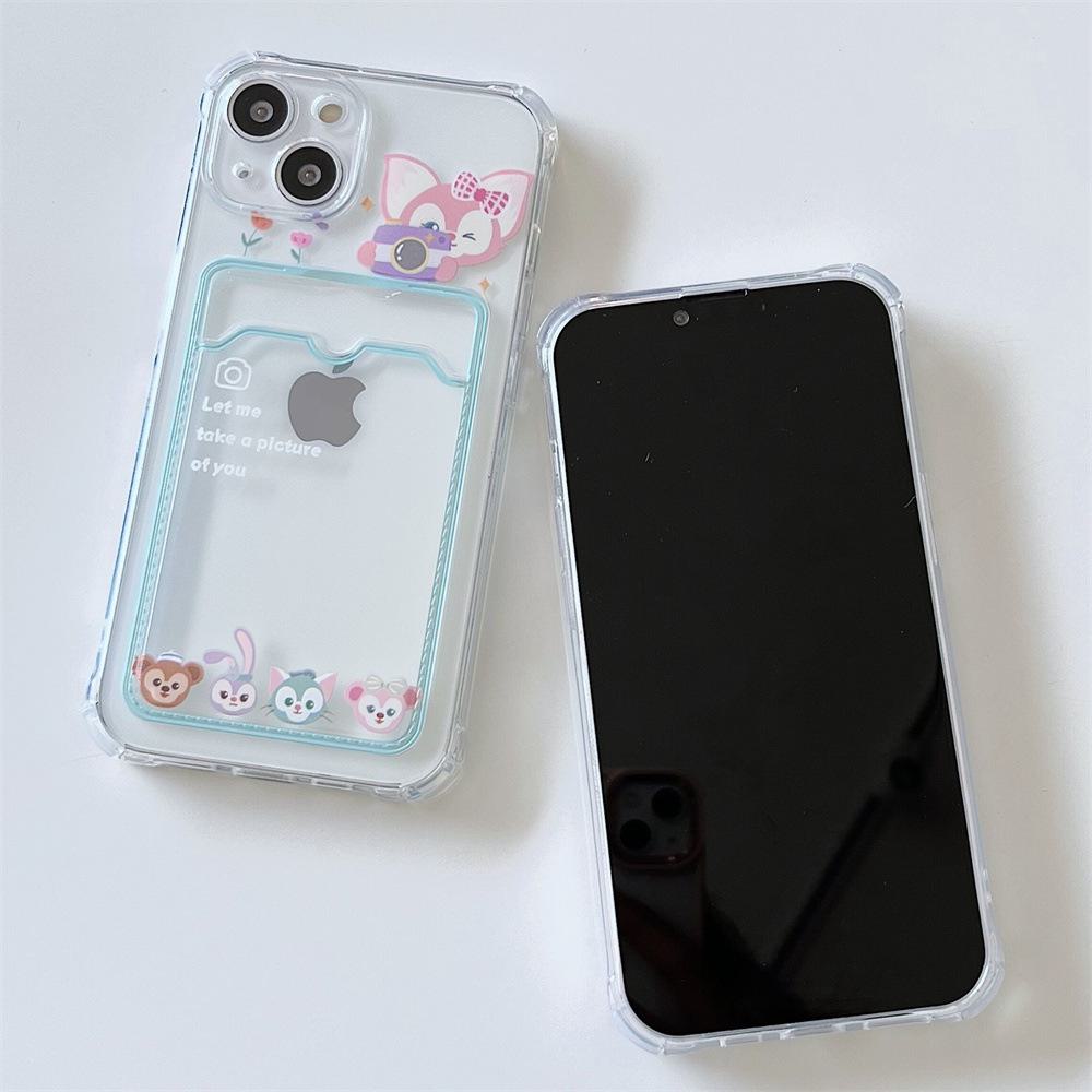 Pink Bear Cartoon XS Card Plug-in Phone Case for iPhone 11/12 Pro, 13, 14, XR