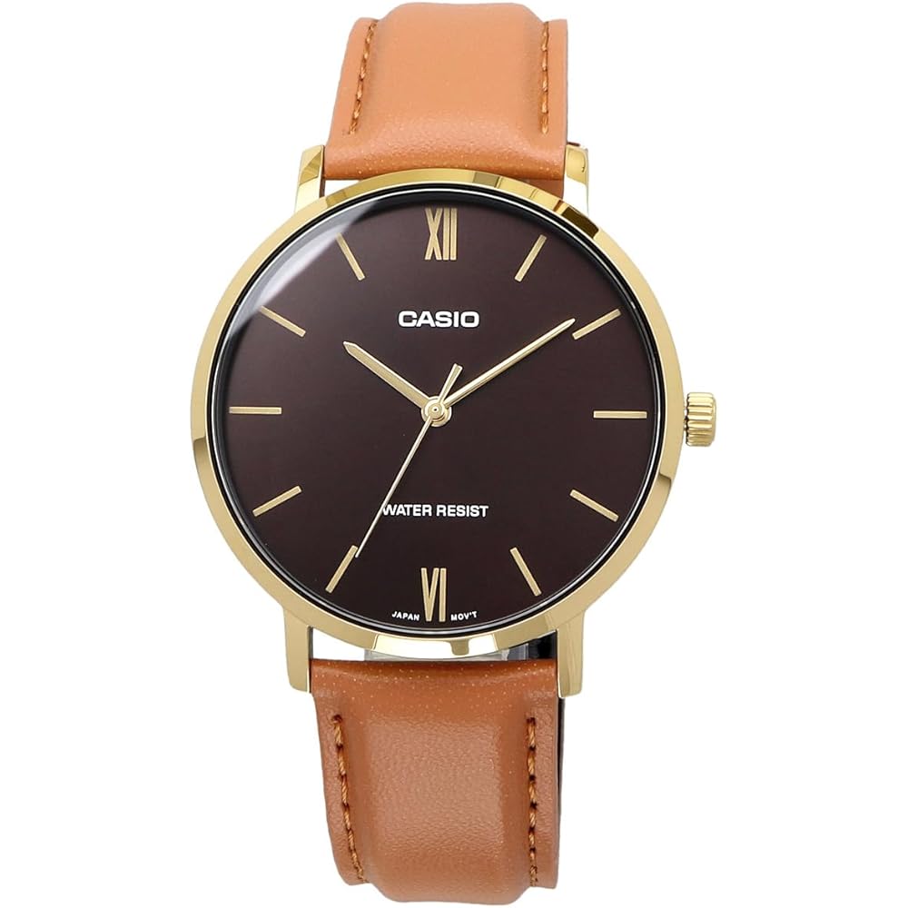 Casio MTP-VT01GL-5B Кварцевые мужские часы Золотистый Коричневый Кожаный ремешок Импортная модель