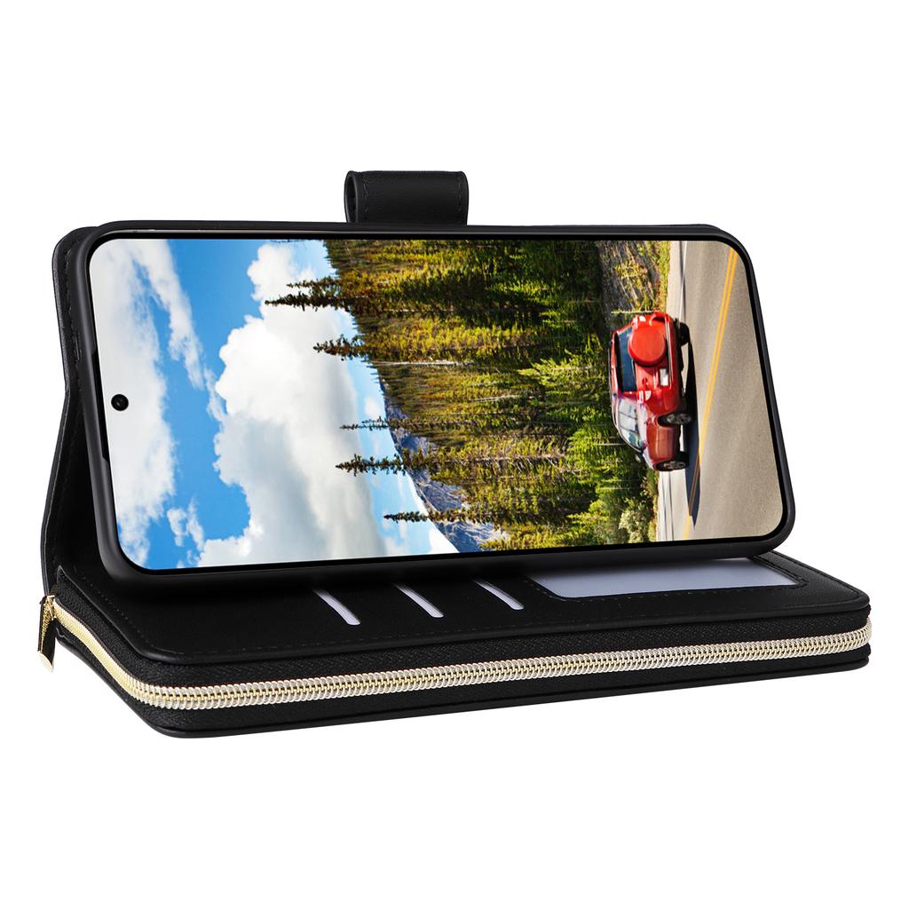 R20 For Samsung Galaxy S24 Case Zipper Leather Phone Cover with 9 Card Slots