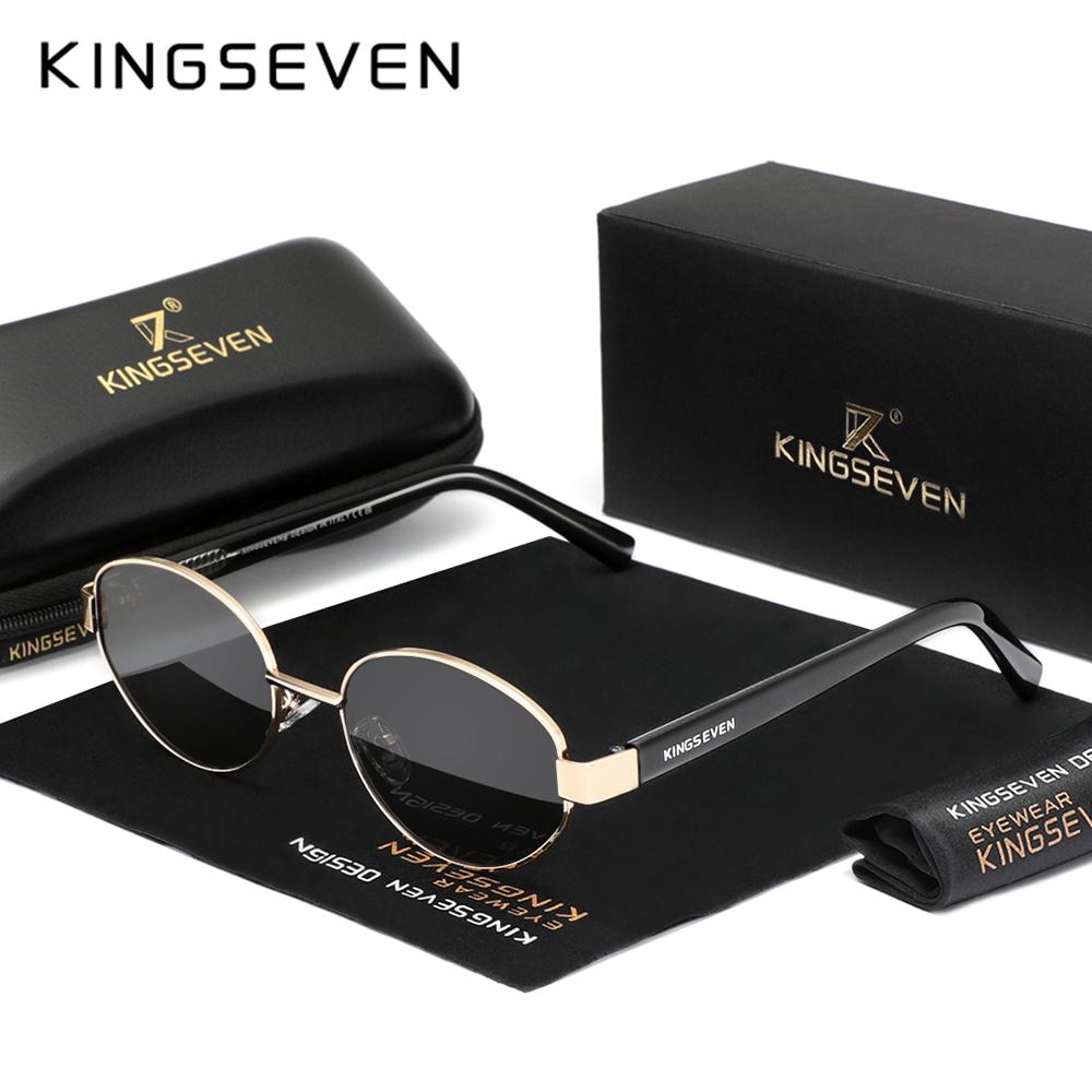 Kingseven Модные овальные солнцезащитные очки для мужчин и женщин UV400, защита глаз в ретро-сплавной оправе, солнцезащитные очки для вождения и отдыха на природе