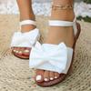 Модные Элегантные Однотонные Белые Сандалии с Декорацией в Виде Бантика Женские Милые Сандалии на Мягкой Подошве и Плоском Каблуке Женские 2025 Лето Обувь с Ремешком на Щиколотке