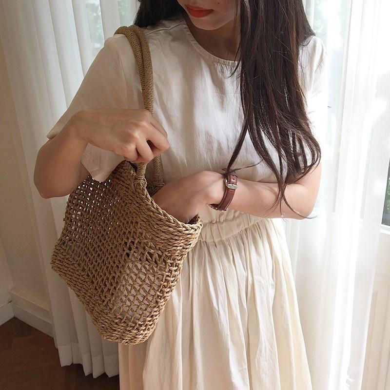 Rattan Straw Woven Bag Women Basket Tote Fashion Summer Beach Large Purse