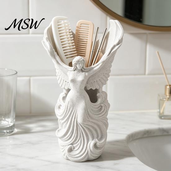 Creative Desktop Storage Cup 3D Printed Angel Wings Vase & Pen Holder, Sculpture Modern Home Decor Ornament Decor, Multi?Functional Dry Flower Vase,