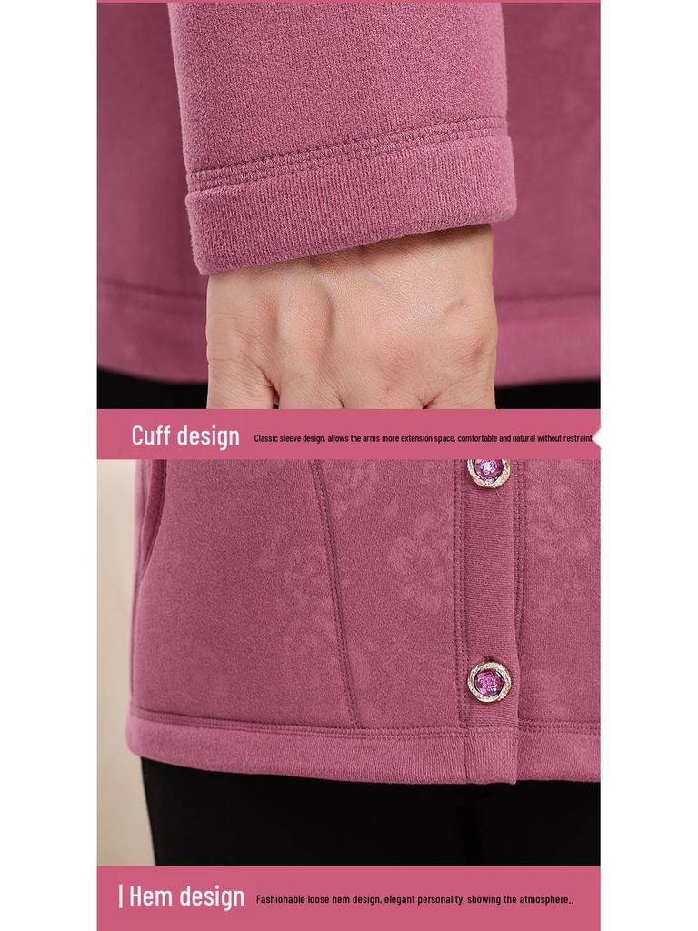 Женский зимний кардиган: Теплое пальто с плюшевой подкладкой для людей среднего и пожилого возраста, идеально подходит для осени и зимы.