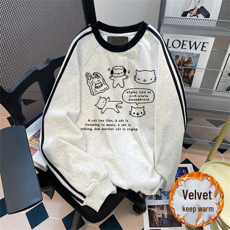 Худи в американском стиле, плотное: Принт Lazy Vibe, Флисовый свитшот свободного кроя для пары, для носки осенью и зимой.