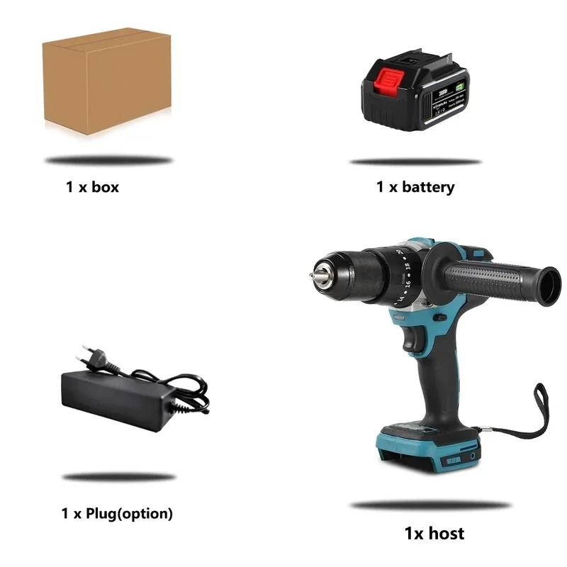 Беспроводная электрическая ударная дрель 13 мм, бесщеточная электрическая отвертка 13 мм, беспроводной силовой драйвер для аккумулятора Makita 18 В