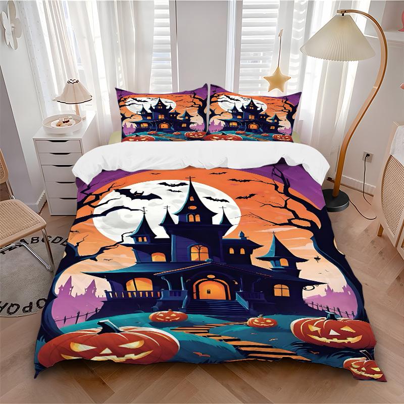 3pcs bedding set Halloween Haunted_House Includes 1 Comforter + 2 Pillowcases, Without Pillow Inserts, Soft Comfortable, Lightweight Breathable042