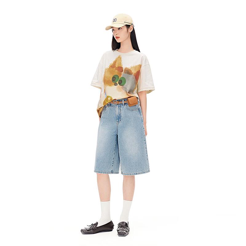 Ledian Cute Cat All-Over Print American Retro Cotton T-Shirt