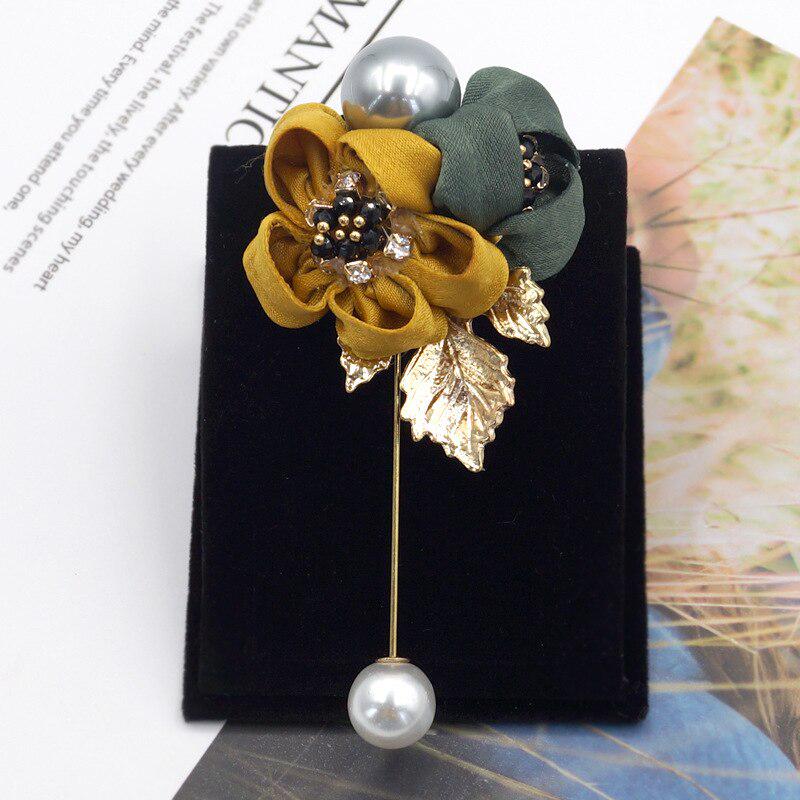 Women Cloth Art Pearl Fabric Flower Brooch Cardigan Shirt Shawl Pin Coat Badge Jewelry Accessories