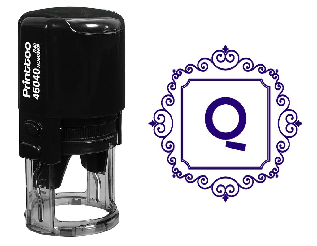 Printtoo R-40 Square Swirl Border Q Alphabet Monogram Initial Self Inking Rubber Stamp Office