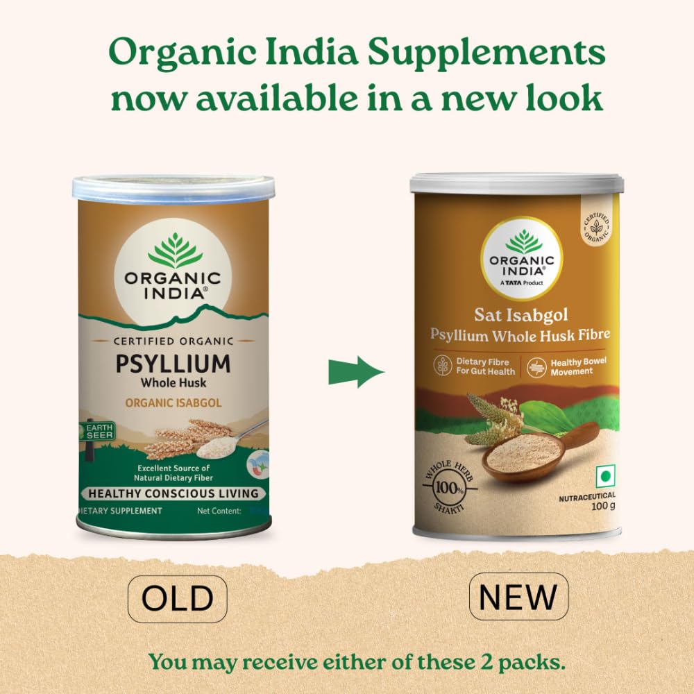 ORGANIC INDIA Сат Изабгол Порошок из цельной шелухи семян подорожника 100 г Пищевая добавка клетчатки для ежедневного здоровья и мягкой поддержки пищеварения