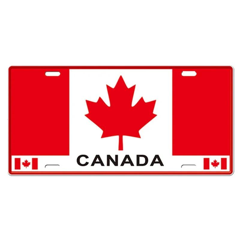 Canada Australia UK US National Flag Tin Sign Shabby Retro Car Plate License Iron Painting Metal Plaques Wall Decor For Bar Pub