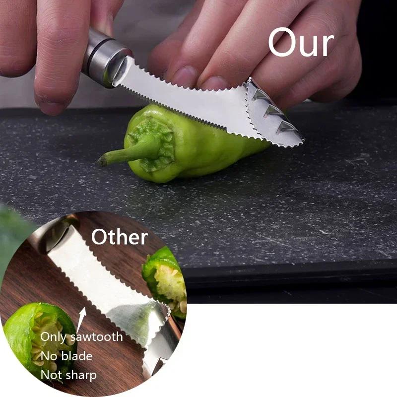 Stainless Steel Corer Chili Corer Bitter Gourd Seed Remover Core Digging Knife Green Pepper Cutter Seed Digging Tool Kitchen