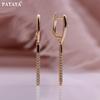 Женские серьги с микровоском, длинные цилиндрические висячие серьги цвета розового золота с искусственным цирконом