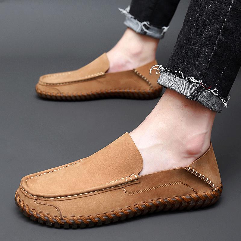 2024 Plus Size 38-48 Genuine Leather Men Loafers Cow Leather Casual Shoes for Man Soft Comfortable Moccasins Hand Sewn Driving Shoes