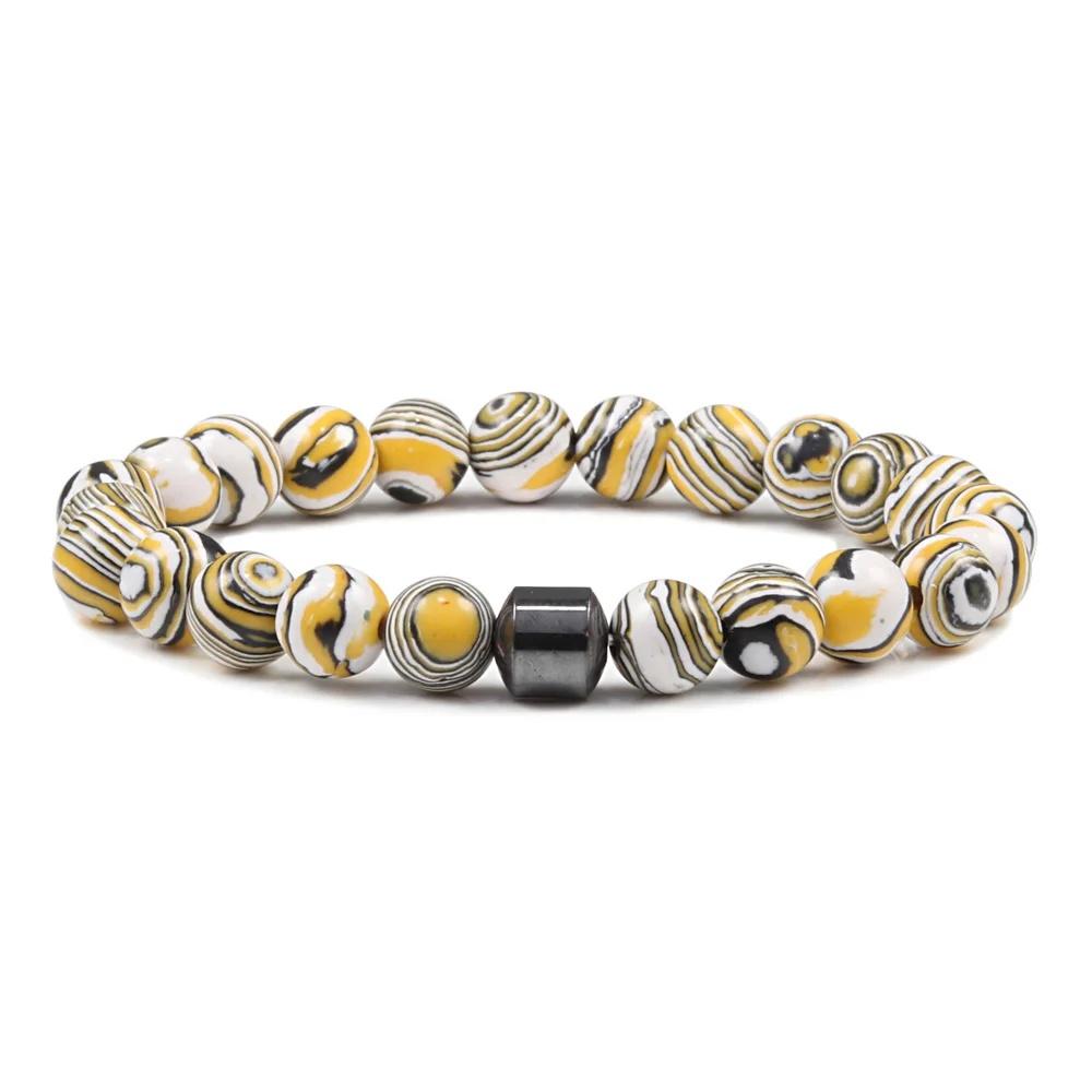 Малахитовый браслет из бусин, цилиндрический, из натурального камня, браслеты, высококачественный энергетический браслет, классический ниточный браслет, ювелирное изделие, pulsera