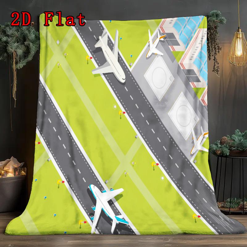 Airports and Airplanes 2D Flat Pattern Flannel Blanket High quality All Seasons Warmth and Comfort Perfect for Christmas Gifts.MMT0918314