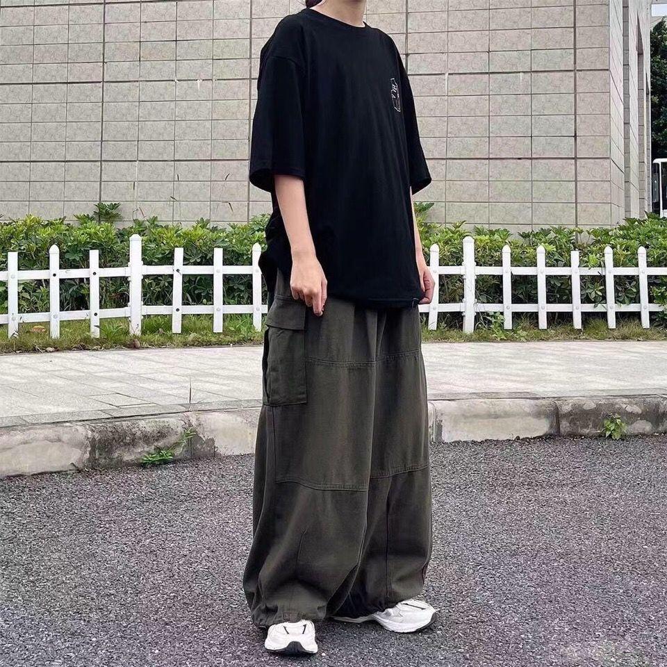 Harajuku Streetwear Khaki Cargo Брюки женские Oversize Карманы Хип-хоп Черные Широкие Брюки Для Женщин Корейский