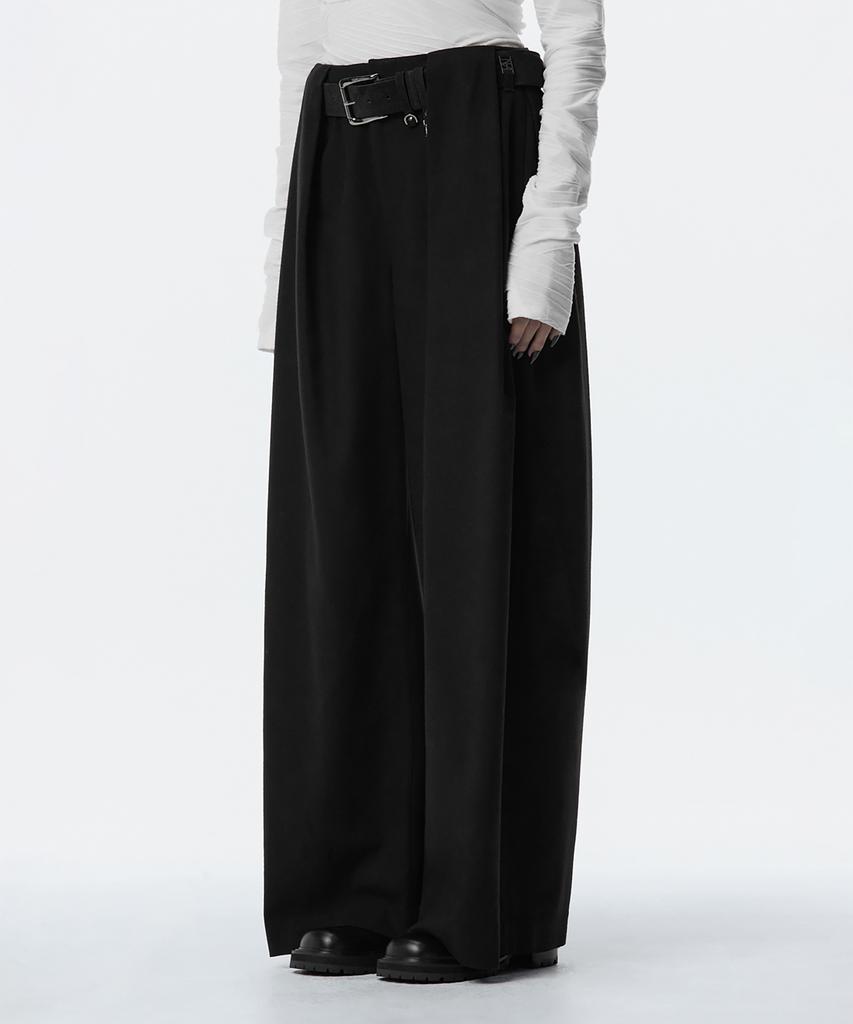Teulimingbeodeu Wide Wool Tuck Slacks [ Black ]
