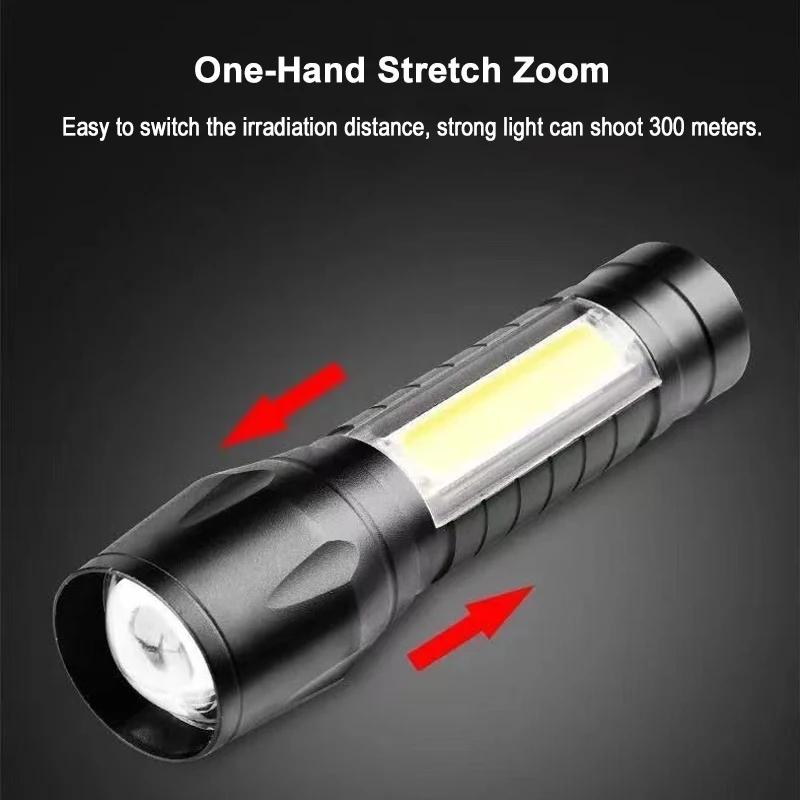 Мини светодиодный фонарик COB+XPE Портативный фонарь USB-зарядка Кемпинговый фонарь Масштабируемый фокусирующий свет Тактический фонарик с зажимом для ручки