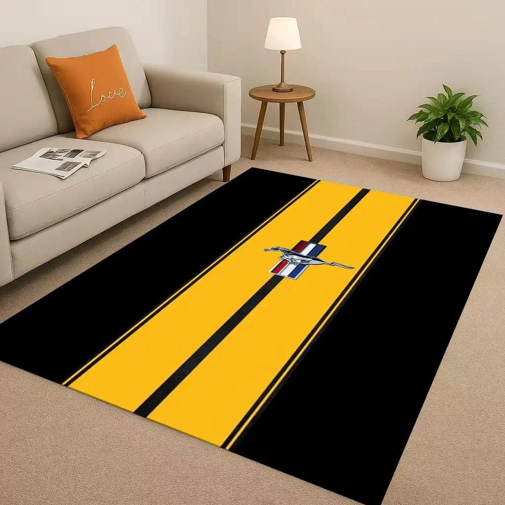 HD Mustang Racing Car Logo Moto Living Room Non-Slip Area Rug Carpet for Bedroom Playroom Sofa,Easy Clean Home Decor Doormat