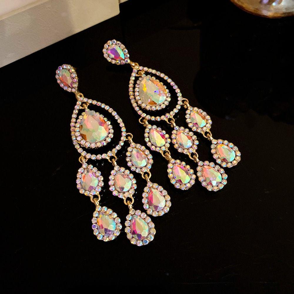 Colored Crystal Dangle Earrings Exaggerated Design Tassel Earrings Ladies' Jewelry