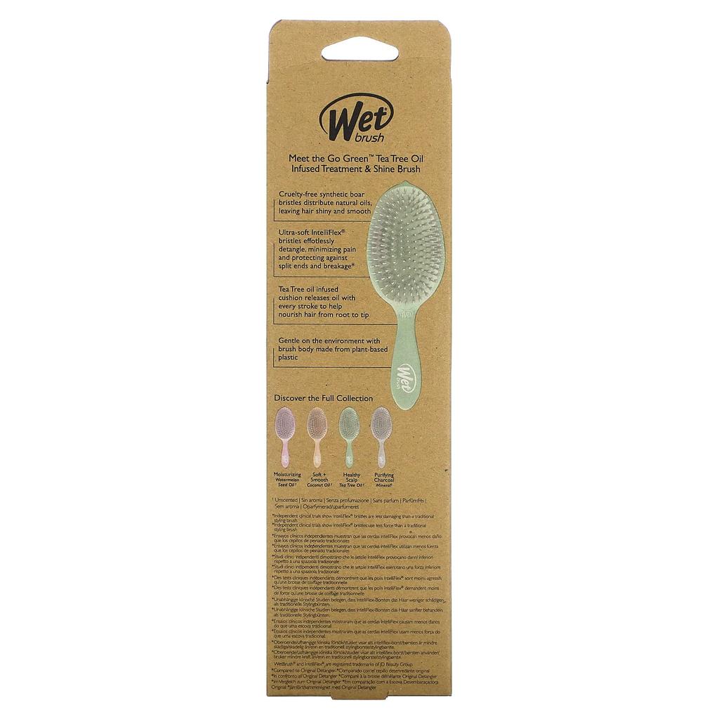 Wet Brush Щетка для ухода и придания блеска волосам с маслом зеленого чая, зеленая, 1 щетка