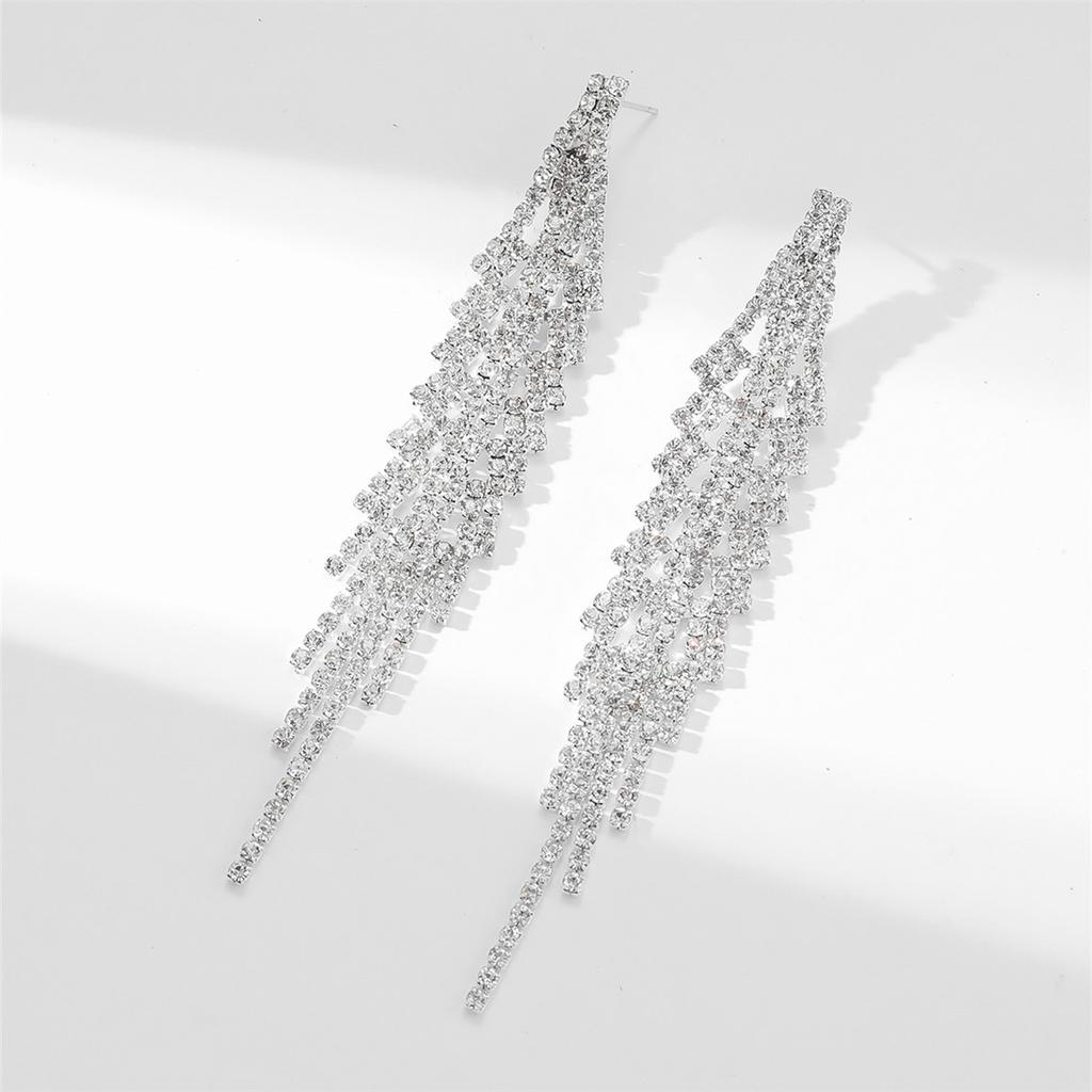 Роскошные длинные серьги-кисточки с полной бриллиантовой инкрустацией для женщин