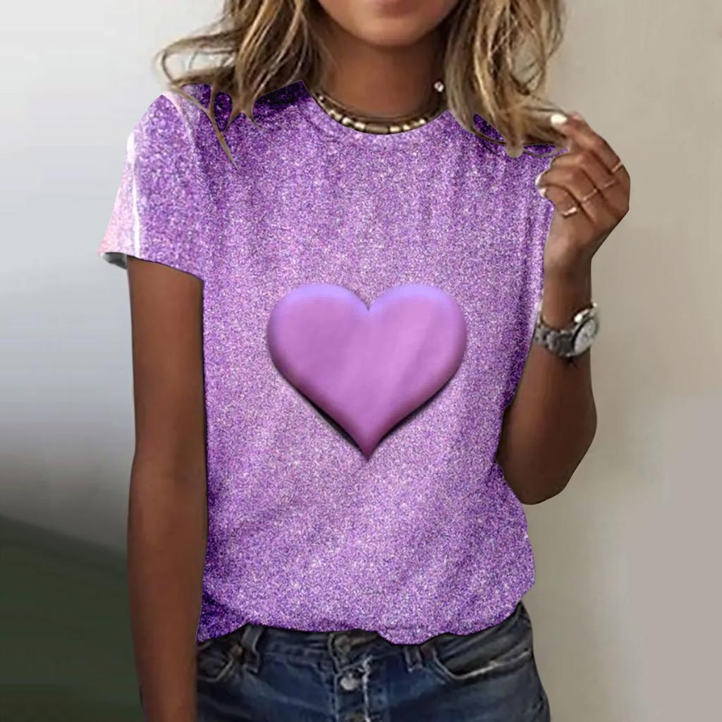 Женская футболка Летний топ с круглым вырезом 3D Красная футболка ко Дню Святого Валентина Модная футболка Универсальная женская большого размера с коротким рукавом
