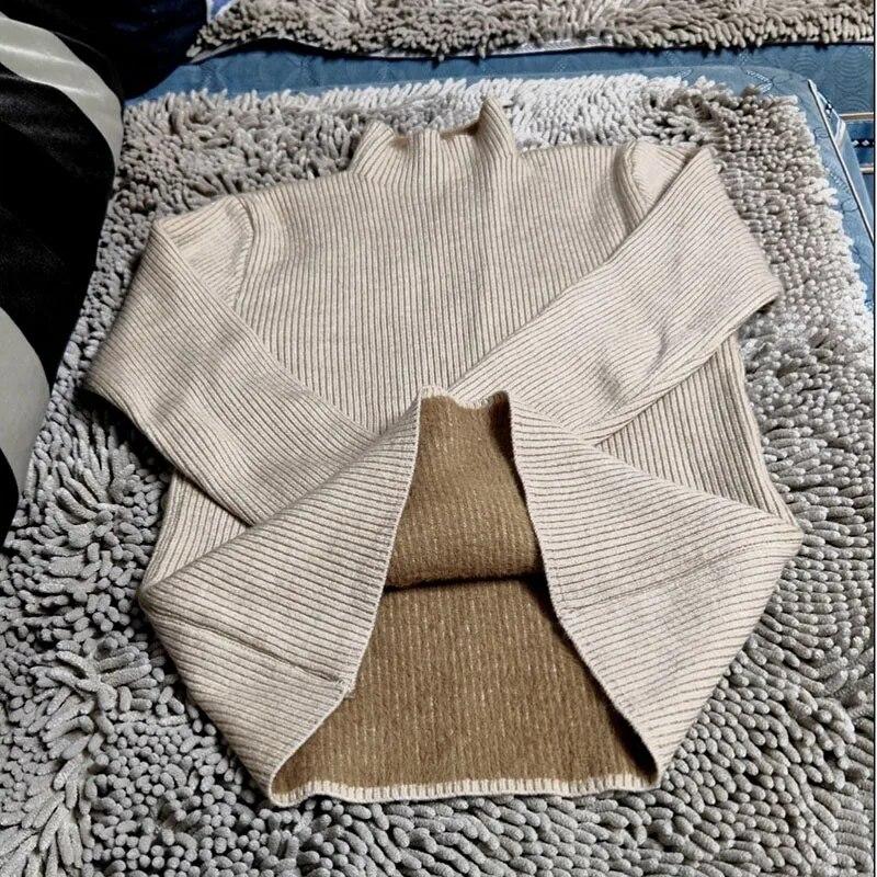 Плюшевый утепленный трикотаж, женский свитер с высоким воротником, тонкий топ, теплая базовая рубашка, простой повседневный джемпер на осень и зиму для поездок на работу