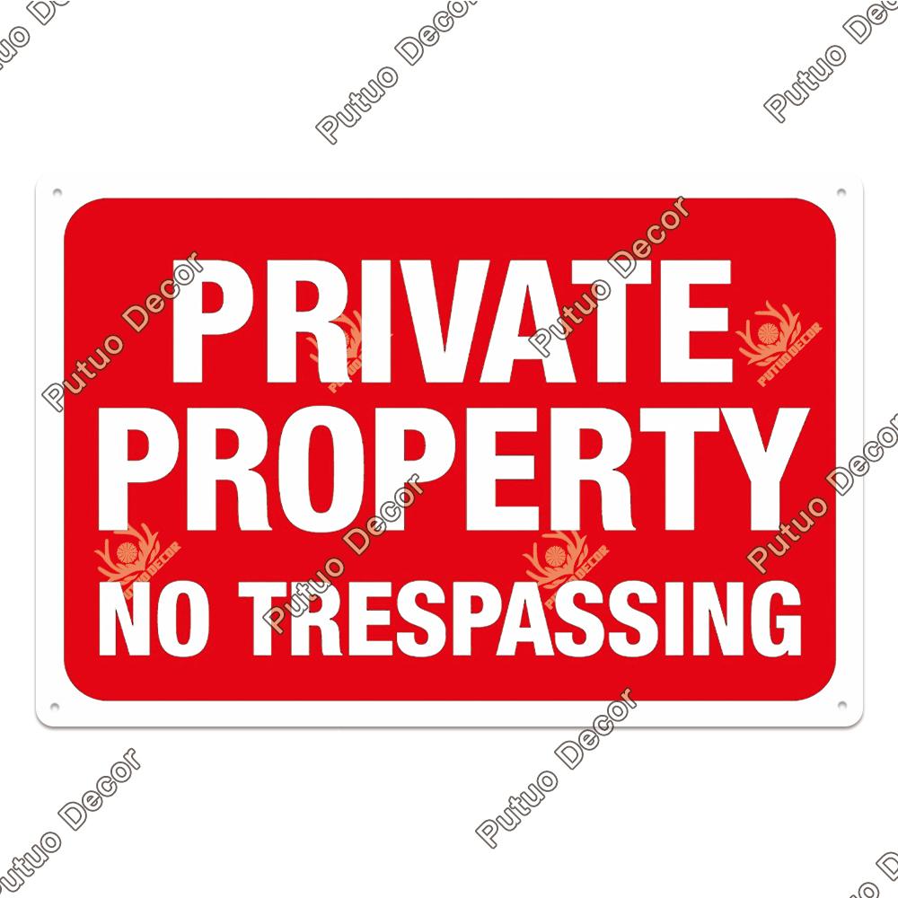 Putuo Decor No Trespassing Tin Signs Warning Plaque Metal Video Surveillance Wall Art Poster Plate Yard Iron Painting Stickers