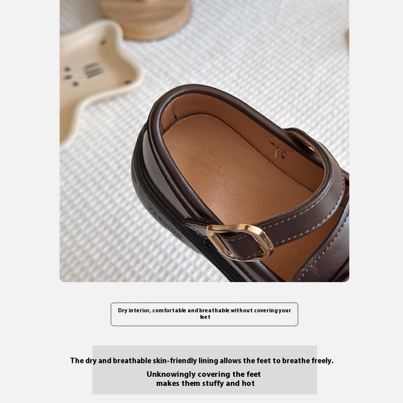 New Spring and Autumn Girls' Fashionable British Style Soft-soled Leather Shoes