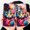 Чехол из закаленного стекла для телефона Samsung Galaxy S24 Plus S20 21 FE S23 Ultra S8 9 A70 72 73 50 51 52 53, цветной, с рисунком "Цветы и Зеленый Кот"