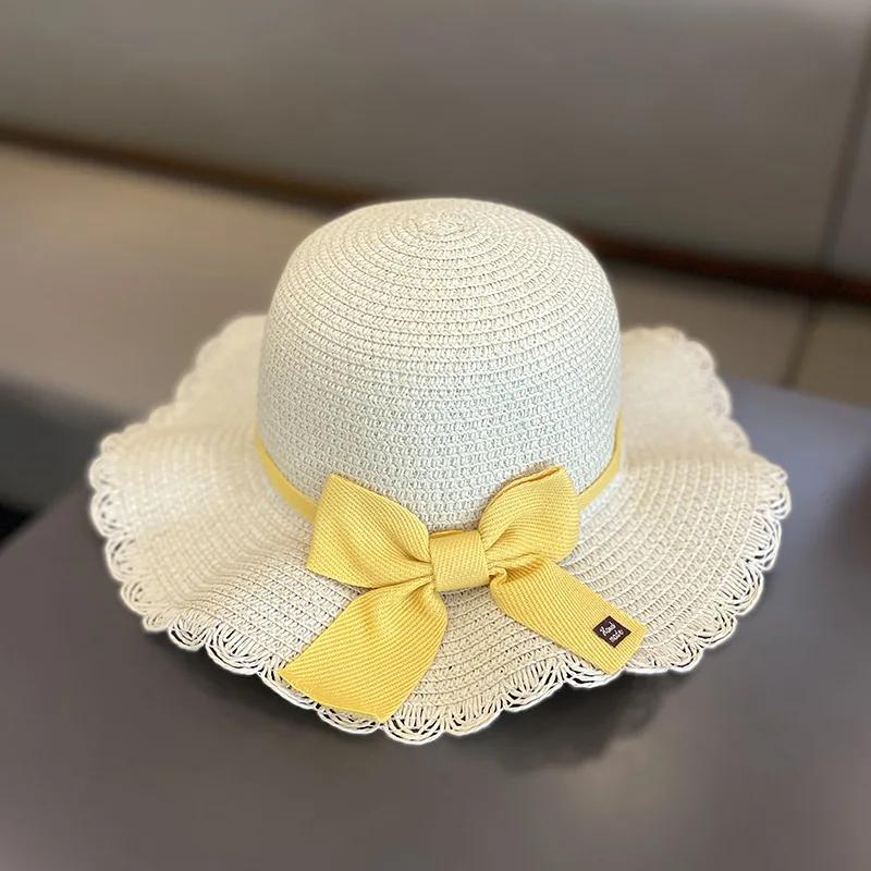 Красивые соломенные шляпы для детей, маленькая шляпа от солнца с бантом, сумка на плечо, весенне-летняя шляпа для защиты от солнца