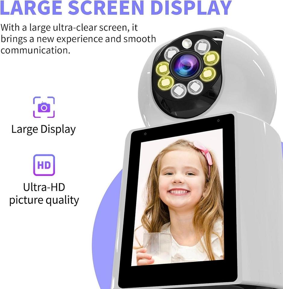 HD 2.8Inch Screen One Key Call Video Phone Wireless PTZ IP Dome Camera AI Humanoid Elder Care Baby Monitor