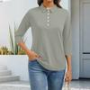 Women's Fashion Casual Lapel Short 3/4 Sleeve Solid Color Shirt Women's Button Up Tops