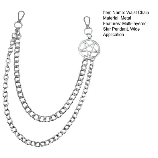 Цепочка для брюк в стиле панк, металлическая джинсовая цепочка, геометрическая цепочка на пояс в стиле хип-хоп со звездами, цепочка на пояс для