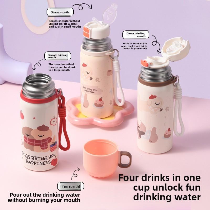 Детская мультяшная бутылка для воды с изоляцией и соломинкой для путешествий, улицы и
