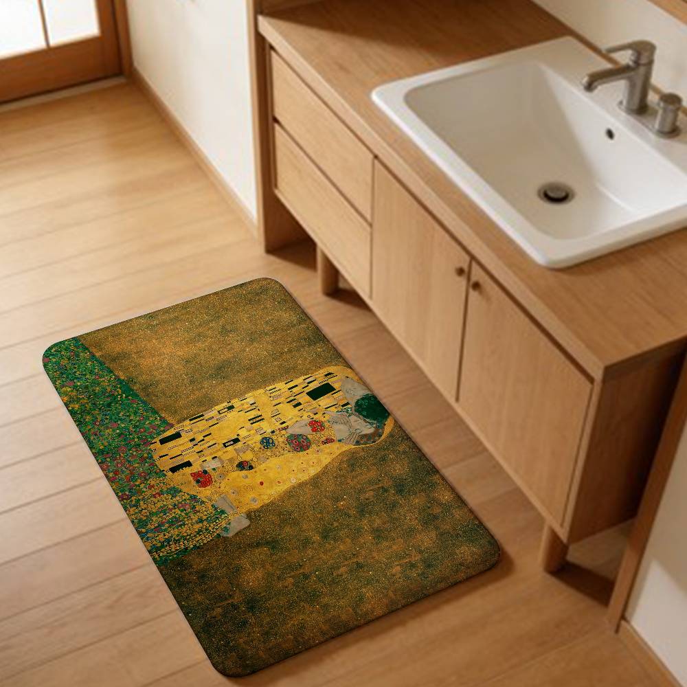 Gustav Klimt The Kiss Soft Hallway Carpet Non-Slip Laundry Room Mat Laundry Decor Balcony Child Living Room Toilet Rug