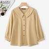 ZANZEA Женская блузка с отложным воротником, свободного кроя, с длинными рукавами, однотонная, в стиле кэжуал