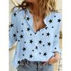 Женская мода повседневная весна осень звездный принт длинный рукав воротник поло блузки и рубашки