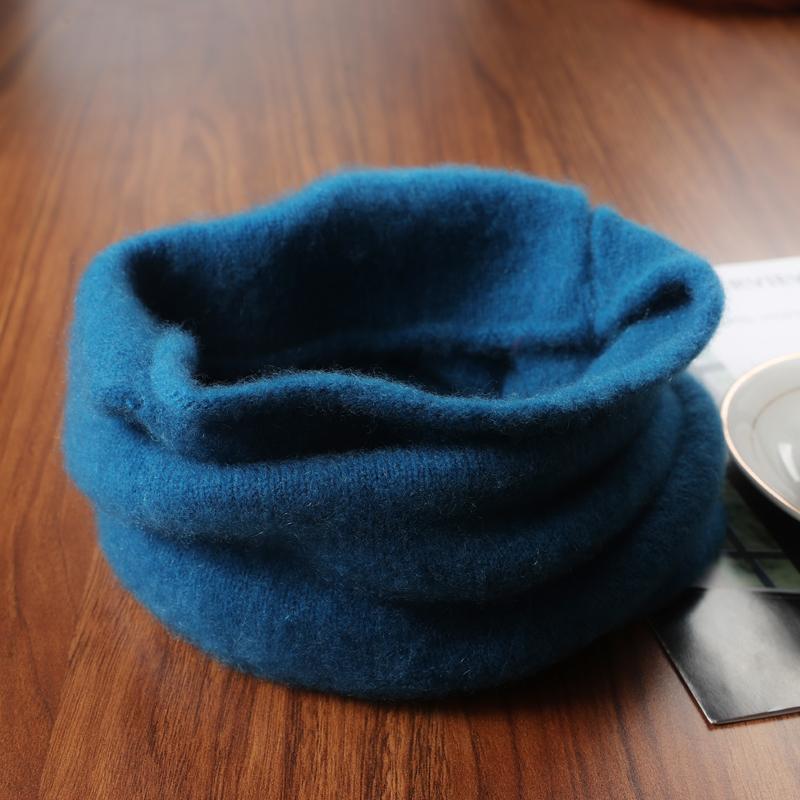 100%Wool Soft Warm Ring Scarf Women Winter Luxury Cashmere Neckerchief Headband Multi-functional Face Towel Hairband Fake Collar
